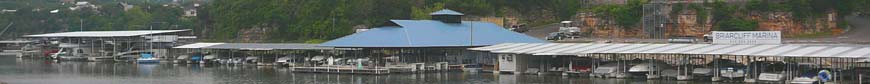 Panoramic view of Briarcliff Marina from Lake Travis